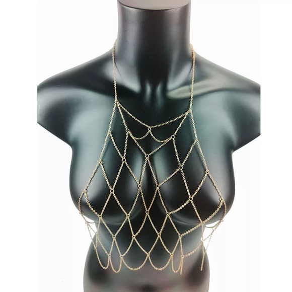 Body Jewelry Chain Halter Mesh Bralette dainty top - Picture 14 of 16